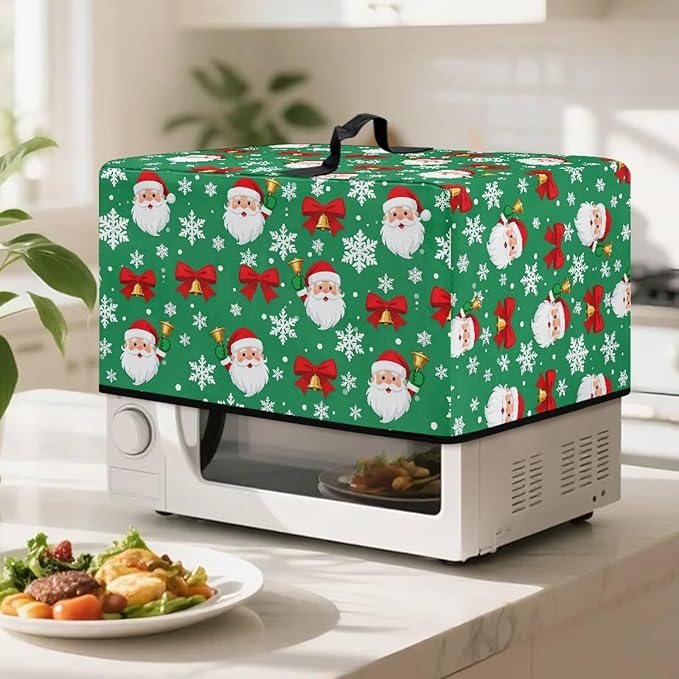Microwave Oven Dust Cover, Christmas Santa Claus Heat-Resistant Waterproof Polyester Fabric Protection for Toaster Oven Air Fryer Dust Cover for Microwaves Ovens Machine Washable