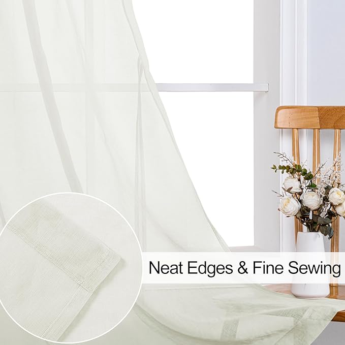 XWZO Sheer Curtains for Bedroom, Light Filtering Semi Transparent Voile Grommet Window Curtains for Living Room, Patio Door, Kids' Room with Tiebacks,Cream, Set of 2 Panels, 52 x 54 Inches Length