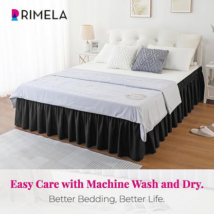 RIMELA Black Bed Skirt Queen Size 15 Inch Drop, Elastic Bed Skirting for Bed Base and Frame, Bedding Dust Ruffle Easy to Install, Lightweight Wrap Around Adjustable Bedskirt