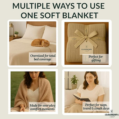 Cloud Scape Linen Oversized 4 Layer Muslin Blanket Twin Size - 100% Cotton, Lightweight & Breathable All Season Gauze, Pre-Washed, for Bed, Couch, fits Twin XL Bed,68x92, Beige Fog