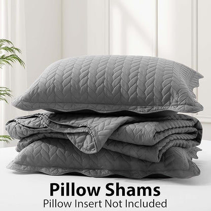 IR Imperial Rooms California King Quilt Bedding Set Size (118"x106") + 2 Pillow Shams (20" x 36"+ 2") - 3 Pcs All Season Reversible Microfiber Coverlet Embossed Quilt Bedspread (Grey)
