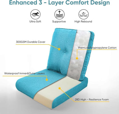 Outdoor Wicker Chair Cushions 2 Packs - Outside High Back Thick Water-Resistant Cushion 22x24 with Zipper Cover for Patio Glider Rocking Chairs Loveseat Couch – Teal/Buckle