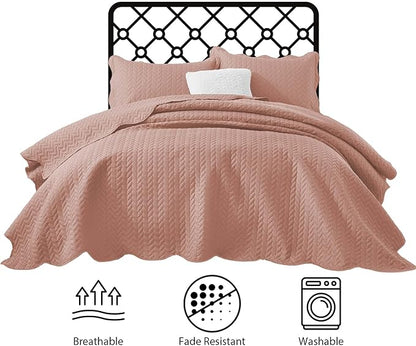 IR Imperial Rooms California King Quilt Bedding Set Size (118"x106") + 2 Pillow Shams (20" x 36"+ 2") - 3 Pcs All Season Reversible Microfiber Coverlet Embossed Quilt Bedspread (Peach/Baby Pink)