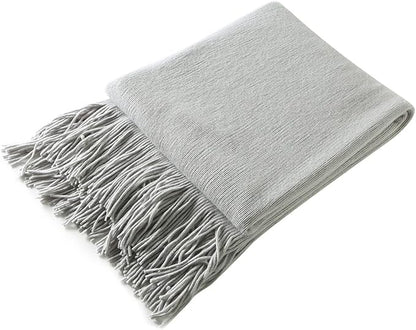 Homiest Decorative Knitted Throw Blanket with Fringe Soft & Cozy Tassel Blanket for Couch Sofa Bed (Light Grey,50x60)