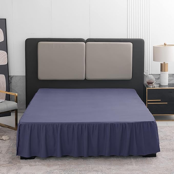 Navy Blue Bed Skirt Queen Size Ruffled Bed Skirt with Split Corners, Queen Bed Skirt 12 Inch Drop, TSUTOMI Queen Size Bed Skirt Navy Blue for Ruffled Bed Skirt with Split Corners, Bed Skirt Queen Size
