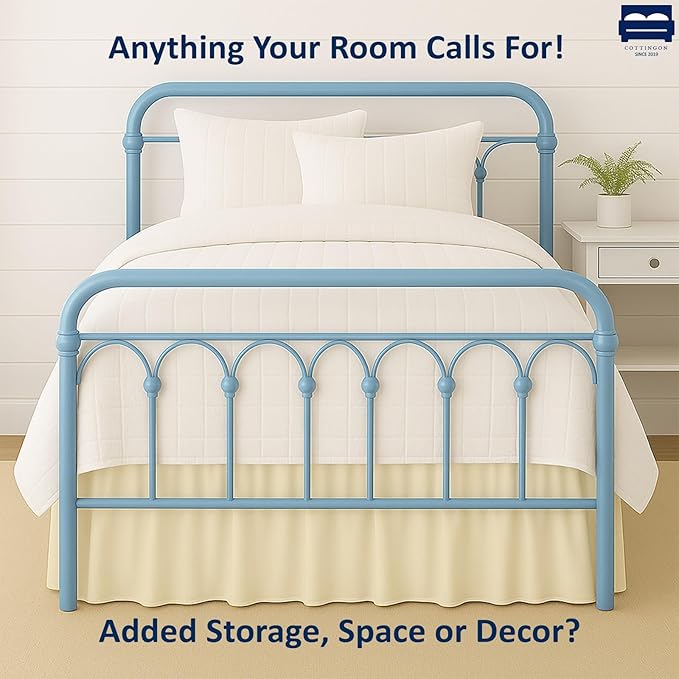 Cottingon Bed Skirt King 12" Drop with Split Corners, 100% Microfiber Soft and Stylish, Dust Ruffle with Platform, Ivory