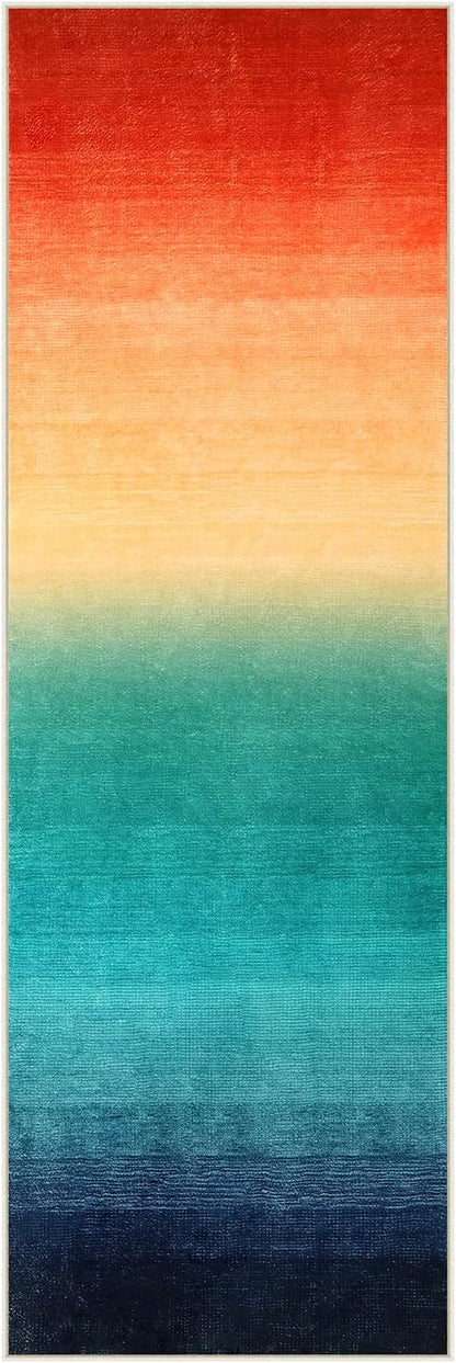 Wonnitar Washable Christmas Runner Rug for Hallway 2x6, Modern Ombre Colorful Kitchen Non-Slip Rug Runner, Contemporary Rainbow Abstract Laundry Carpet Runners for Bathroom Entrance (Colorful, 2'x6')