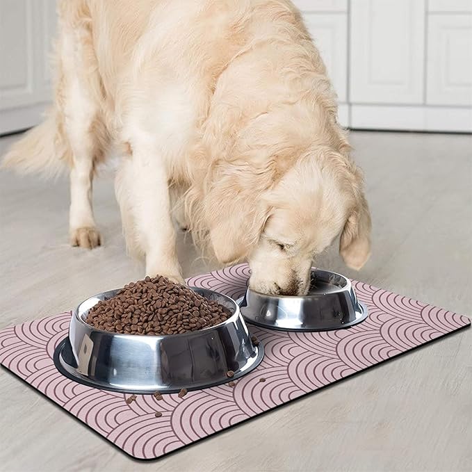 Dog Food Mat for Floors, Absorbent and Quick-Drying Pet Cat Food Mat,Anti-Fouling and Easy-to-Clean Pet Feeding Mat,Dog Bowl Mats for Messy Drinking Water Bowls.17x27inch Boho Style