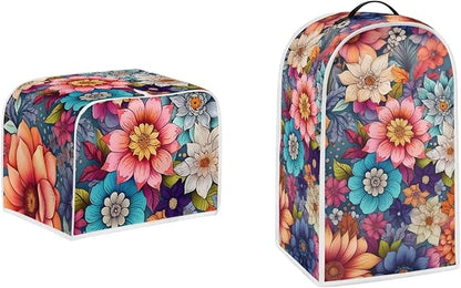 Boho Bright Blossom Flower Pattern Appliance Covers Set Washable Kitchen Blender Dust Cover Bread Maker Toaster Cover 4 Slice Kitchen Accessories