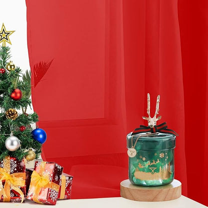Sheer Curtains 54 Inches Long 2 Panels, Rod Pocket Short Curtain for Kitchen, Bedroom, Cafe Window(Red 38" W x 54" L)