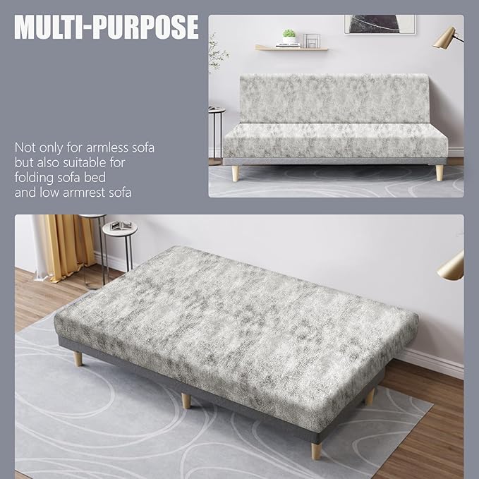 molasofa Leather Like Stretch Futon Slipcover Armless Futon Bed Sofa Cover Furniture Protector with Elastic Bottom, Soft and Washable Futon Cover for Sofa Bed Stay in Place（Medium，Beige）