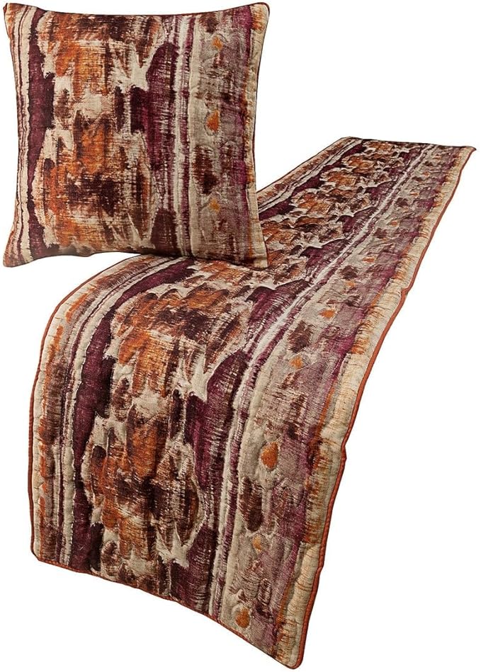 The HomeCentric King Queen Twin Pink & Orange Designer Full 68"x18" Bed Runner with Pillow Cover, Ikat & Quilted Bed Scarf on Cotton Printed Fabric - Ikat Splash