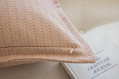 Set of 2 Cozy Striped Herringbone Flange Throw Pillow Covers, Aesthetic Embossed Pattern Pillow Covers for Couch and Bed - 18"x18", Melon
