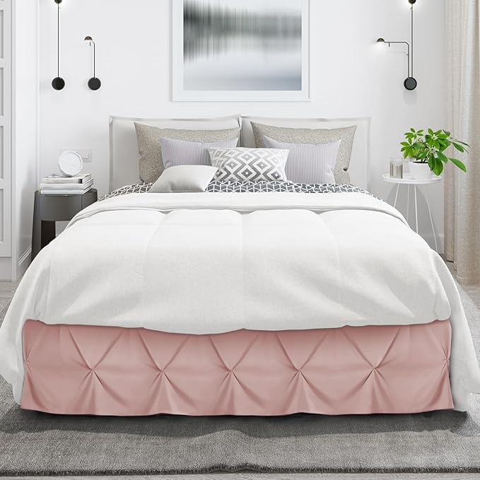 Nestl Blush Pink Bed Skirt King Size, Pinch Pleat King Bed Skirt, 14" Inch Drop King Bedskirt, Hotel Quality Blush Pink Bed Skirts, Premium Microfiber Bedskirt for King Bed, Blush Pink King Bed Skirt
