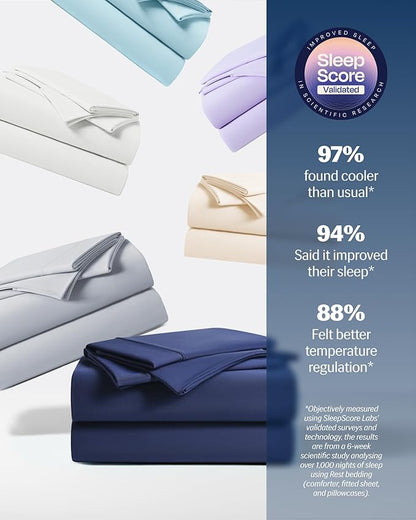 REST® Evercool®+ Starter Sheet Set, King, Blue, Breathable Bed Sheets for Hot Sleeper and Night Sweats, with Pillowcases, with Ionic+ Self-Cleaning Silver Yarn for Sensitive Skin, 3PCS No Flat Sheet