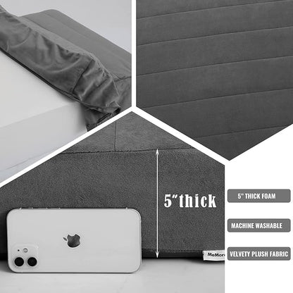 MeMoreCool Square Floor Pillow for Adults and Kids, Large Meditation Cushion with Thick Foam and Washable Tufted Cover, 24-Inch Grey Seat for Sitting and Yoga
