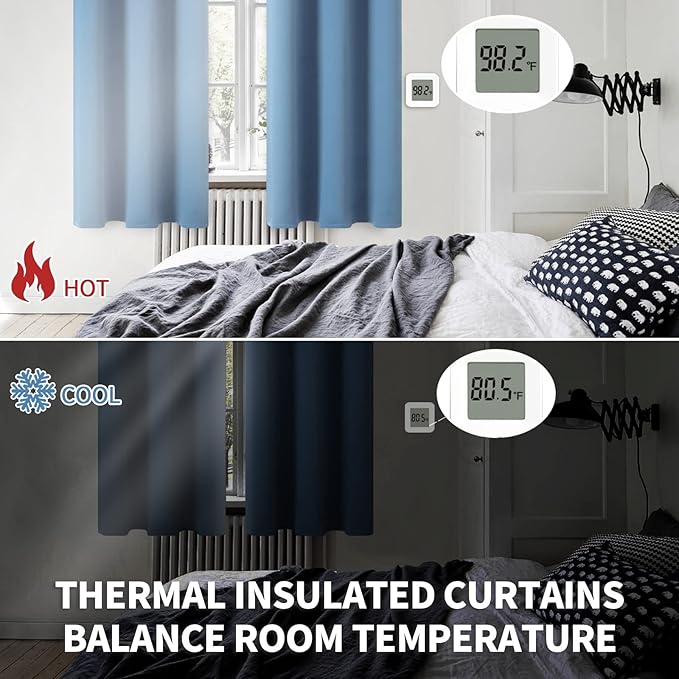 BGment Rod Pocket Blackout Curtains 54 Inch Length for Bedroom - Thermal Insulated Drapes Room Darkening Privacy for Living Room Windows, Denim Blue, 42 x 54 Inch, 2 Panels