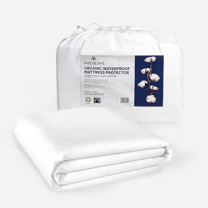 FABDREAMS Organic Waterproof Mattress Protector Full Size | Mattress Cover | Mattress Encasement | Fits up to 17" Deep Pocket | Temperature Regulating | Breathable | White