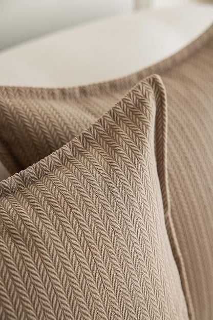 Set of 2 Cozy Striped Herringbone Flange Throw Pillow Covers, Aesthetic Embossed Pattern Pillow Covers for Couch and Bed - 18"x18", Taupe