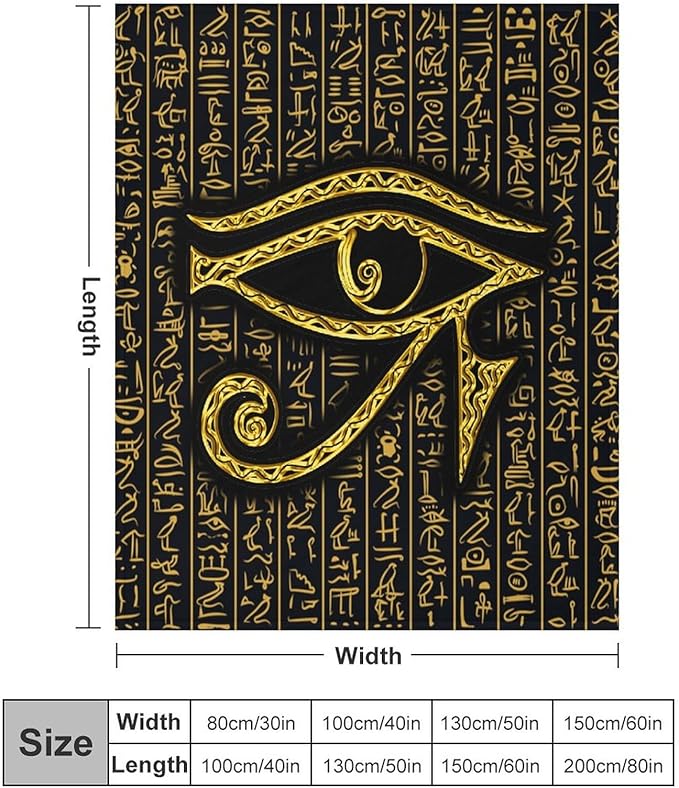 Ancient Egyptian Blanket, Egyptian Eye of Horus Ancient Culture Golden Egyptian Hieroglyphs Alphabet Print Blankets for Couch Sofa Bed Boys Mens, 40"x50"