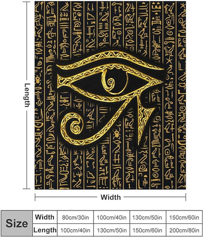 Ancient Egyptian Blanket, Egyptian Eye of Horus Ancient Culture Golden Egyptian Hieroglyphs Alphabet Print Blankets for Couch Sofa Bed Boys Mens, 40"x50"