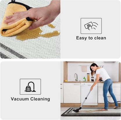 KIMODE Anti Fatigue Kitchen Mat, Cushioned Farmhouse Kitchen Runner, Non Slip Waterproof Kitchen Mat for Floor, Comfort Foam Standing Desk Mat for Laundry, Office, Sink Black 17.3"x59"