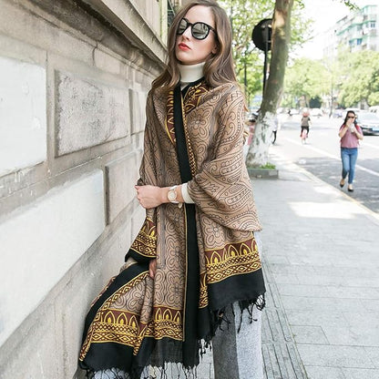 DANA XU 100% Merino Wool Pashmina Shawl for Women 96"x43", Oversized Cashmere Wrap with Tassels, Floral Travel Blanket Cape