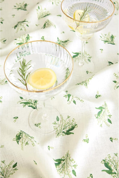 Solino Home Lily Floral Print Table Runner 90 Inches Long - 100% Pure Linen Table Runner 14 x 90 Inch - Lily of The Valley/Off White Print