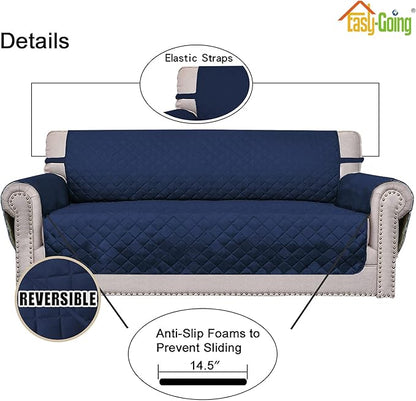 Easy-Going Reversible Couch Cover for 3 Cushion Couch Sofa Cover for Dogs Water Resistant Furniture Protector Cover with Foam Sticks Elastic Straps for Pet Cat (Sofa, Navy/Navy)