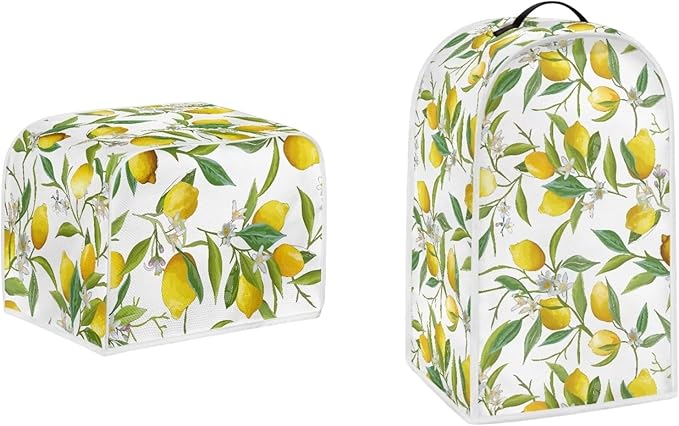 Fruit Theme Lemon Printed Appliance Covers Set Washable Kitchen Blender Dust Cover Bread Maker Toaster Cover 4 Slice Kitchen Accessories Size L