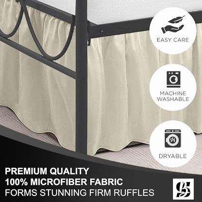 SKY BEDDINGS - Twin Size Ruffled Bed Skirt with Split Corners - 18 Inch Drop Dust Ruffle Bed Skirt with Platform Three Sided Coverage - 100% Microfiber, Ivory