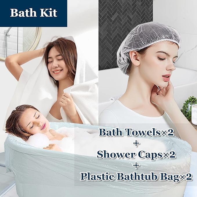 Extguds Disposable Travel Set: Bed Sheet×1+Duvet Cover×1+Pillow case×2+Bath Towels×2+Shower Caps×2+Plastic Bathtub Bag×2+Toilet Seat Covers×2+Compression face Towel×8+Toothbrushes×2+Slippers×2