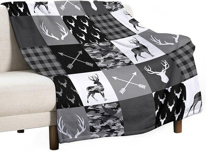Rustic Cabin Throw Blanket, Farmhouse Grey Camouflage Deer Vintage Country Hunting Wildlife Blanket Throw for Bed Camping Travel Living Room Bedroom, 60"x80"