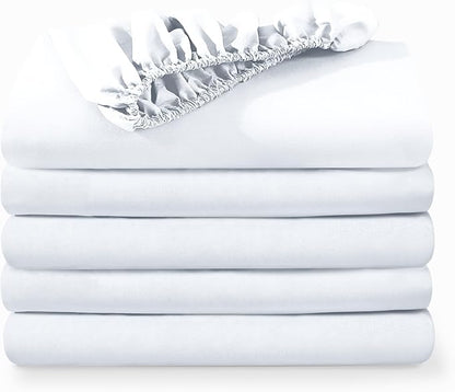 Bare Home 5-Pack Fitted Bottom Ultra-Soft Sheets King - Premium 1800 Ultra-Soft Wrinkle Resistant Microfiber - Deep Pocket (King, White)