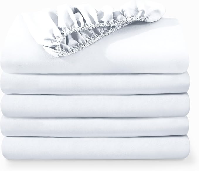 Bare Home 5-Pack Fitted Bottom Sheets Twin Extra Long - Premium 1800 Ultra-Soft Wrinkle Resistant Microfiber - Deep Pocket (Twin XL, White)