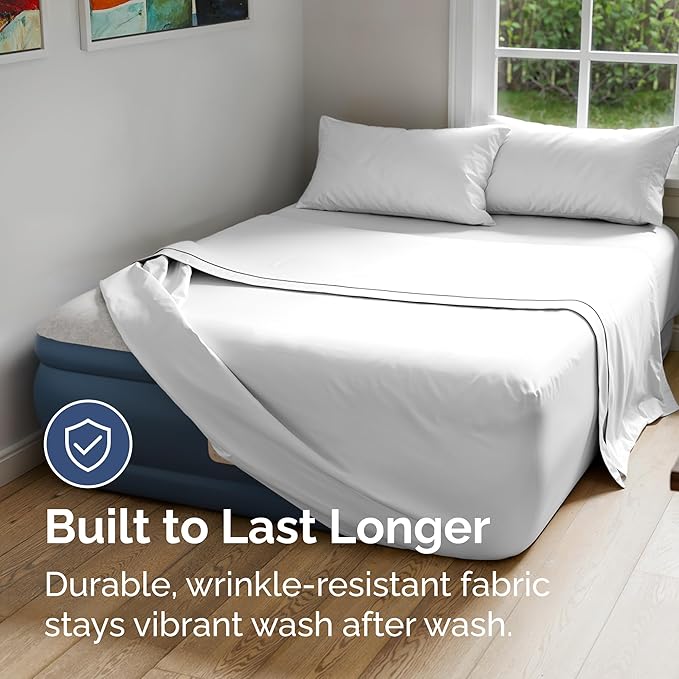 Air Mattress Sheet Set for Full Size - 4 Piece Breathable & Cooling Sheets w/Extra Deep Pockets - Fits Inflatable & Blow Up Air Mattresses Up to 24 Inches Thick - Ultra Soft & Wrinkle Free - White