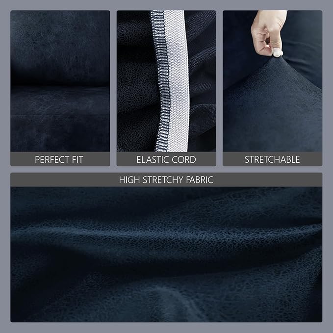 molasofa Leather Like Stretch Futon Slipcover Armless Futon Bed Sofa Cover Furniture Protector with Elastic Bottom, Soft and Washable Futon Cover for Sofa Bed Stay in Place（X Larger, Navy Blue）
