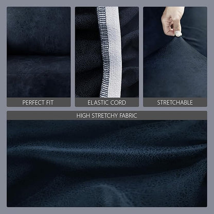 molasofa Leather Like Stretch Futon Slipcover Armless Futon Bed Sofa Cover Furniture Protector with Elastic Bottom, Soft and Washable Futon Cover for Sofa Bed Stay in Place（X Larger, Navy Blue）