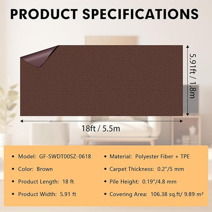 Marine 6 FT x 18 FT Brown Indoor/Outdoor Rug 0.2" Thick - Boat Carpet with Water-Proof TPE Backing, Non-Slide for Home, Patio, Porch, Deck