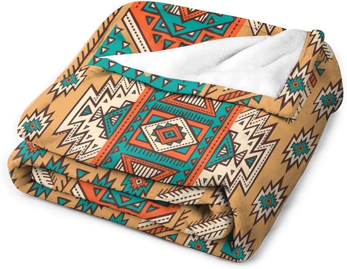 Aztec Throw Blanket, Tribal Navajo Print Native Blanket for Camping Outdoor Couch Sofa Bed 50"x60"