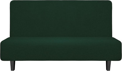 Easy-Going Stretch Futon Slipcover Armless Futon Bed Cover Furniture Protector Without Armrests with Elastic Bottom for Kids, Soft Jacquard Fabric Small Checks (Medium, Dark Green)
