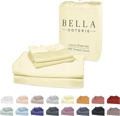 Bella Coterie Luxury Bamboo Viscose Twin XL Size Sheet Set | 100% Organically Grown | Ultra Soft | Cooling for Hot Sleepers | 18" Deep Pocket [Lemonade]