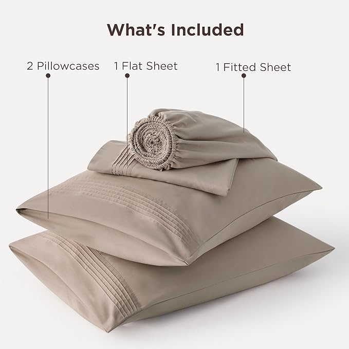 Bedsure Deep Pocket Queen Sheets Set - Fits Mattresses Up to 21 Inches Thick - 4 Piece GentleSoft Bed Sheets, Moisture Wicking, Soft & Cooling Bedsheet & Pillowcases, Easy & Secure Fit, Brown