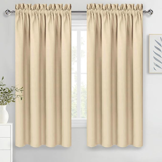DWCN Blackout Curtains for Living Room Thermal Insulated, Energy Saving & Noise Reducing Bedroom Curtains, Beige, W 70x L 63 Inch, Set of 2 Rod Pocket Curtain Panels