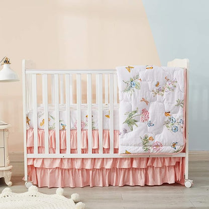 Brandream Blush Pink Shabby Chic Girl Ruffled Crib Bed Skirt Dust Ruffle Triple Layer 100% Egyptian Cotton Sateen Silky Nursery Bedding
