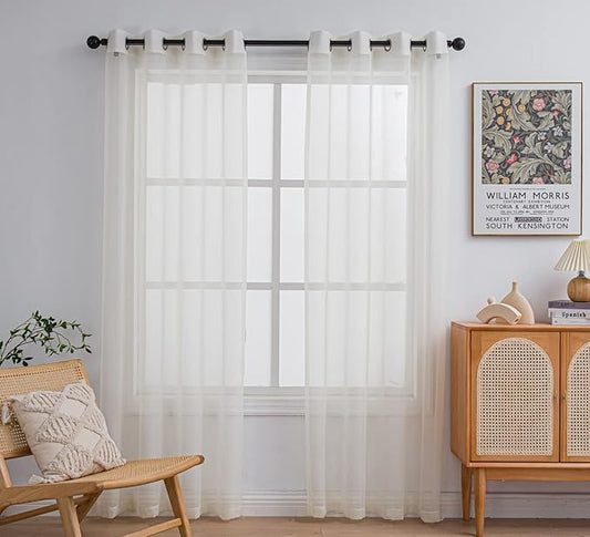 PI Sheer Voile Light Filtering Curtains Grommet Top,Backdrop Window Treatment for Living Room/Bedroom 2 Panels (W52 X L84, Butter)