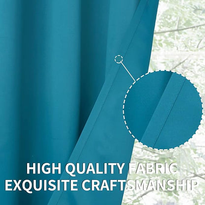 BGment Rod Pocket Blackout Curtains for Bedroom - Thermal Insulated Room Darkening Curtains for Living Room, Peacock Blue, 52 x 63 Inch, 2 Panels