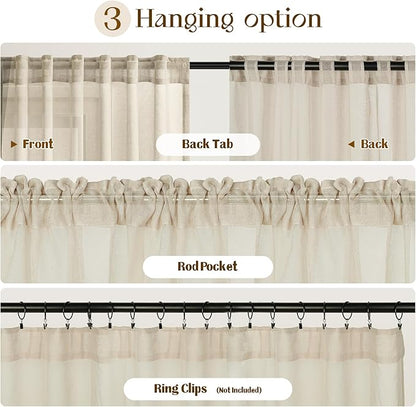 Dreaming Casa Taupe Sheer Curtains 96 Inches Long, Rod Pocket & Back Tab Light Filtering Textured Sheers for Living Room Bedroom, 2 Panels, Each 52" W x 96" L