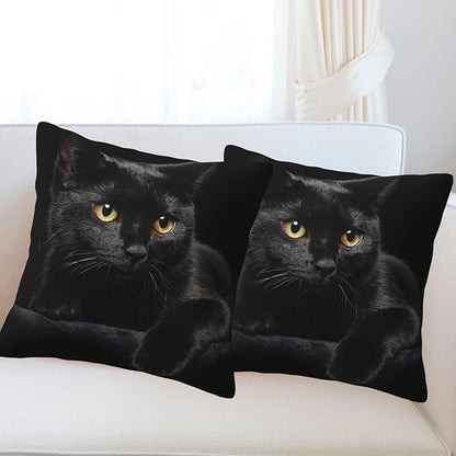 Black Cat Throw Pillow Covers Decorative Linen Pillow Cases Set of 2 Square Cushion Cover for Couch Sofa Bedroom Patio 18x18 Inch