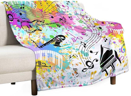 Music Blanket Colorful Graffiti Piano Keys Music Note Modern Abstract Art Print Soft Cozy Lightweight Throw Blanket for Kids Girls Boys Bedroom Living Room Dorm Chair Sofa Travel 40x50in
